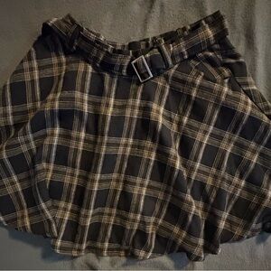 ROMWE Black and Tan Plaid Skater Skirt